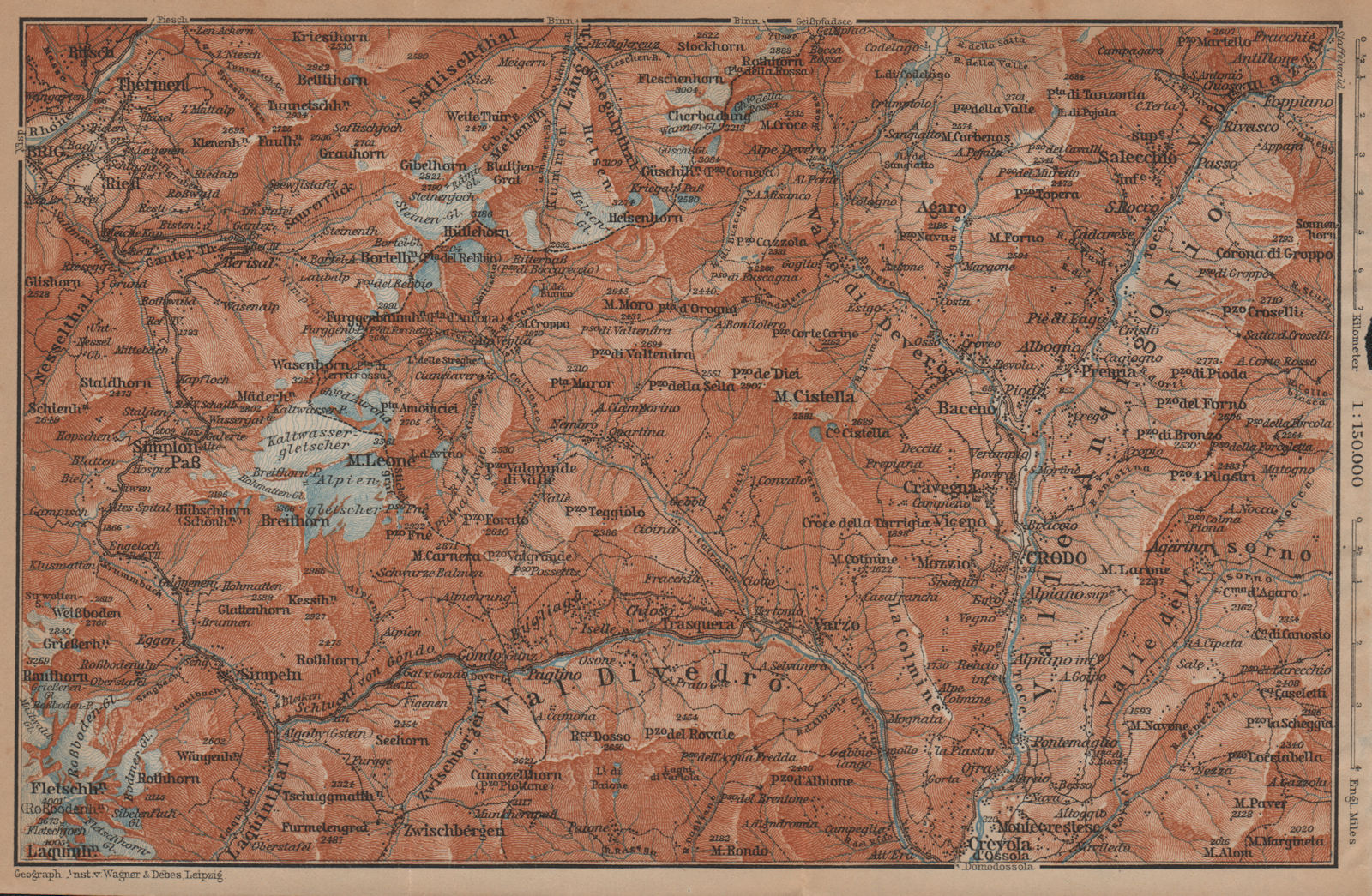 SIMPLON PASS & VAL ANTIGORIO. Thermen Val Divedro Crodo Agaro Topo-map 1901